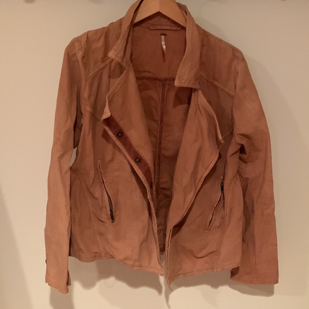 Pink free people cropped army  jacket